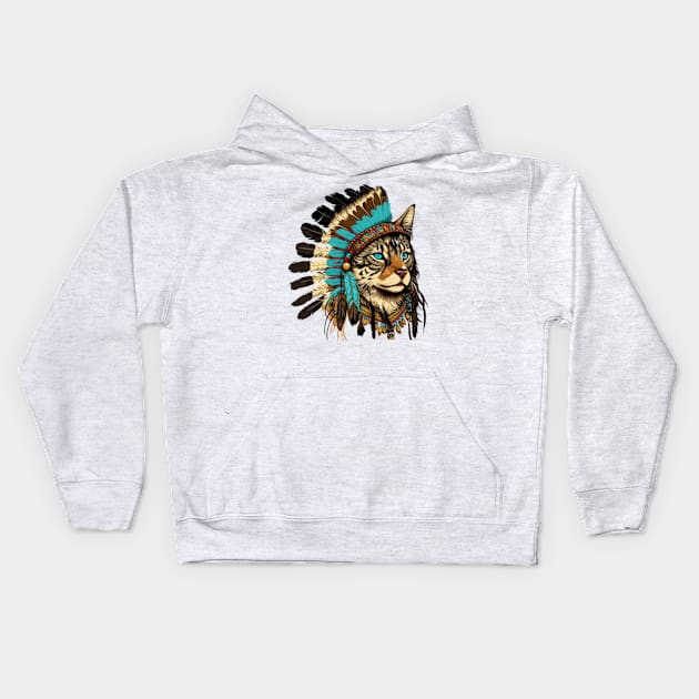 Native American Cat Portrait #1 Kids Hoodie by Chromatic Fusion Studio